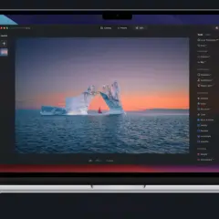 Luminar Neo edytuje zdjęcie lodowca z żaglówką. Widok narzędzi edycyjnych.