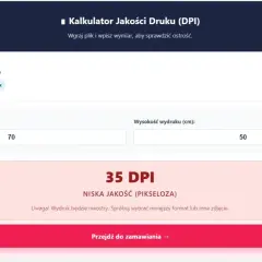Kalkulator jakości druku DPI pokazuje, jak sprawdzić rozdzielczość zdjęcia. Wpisz wymiary, by ocenić ostrość wydruku.