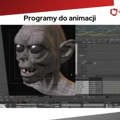 Model postaci z gry, tworzony w programie do animacji. Widoczne siatki 3D i linie czasowe.