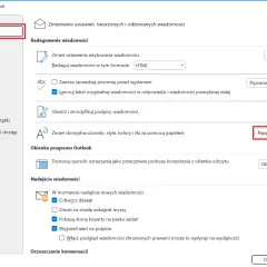 Ustawienia poczty w programie Outlook. Możliwość zmiany domyślnych czcionek, stylów i kolorów za pomocą papeterii, w tym czcionki Aptos.