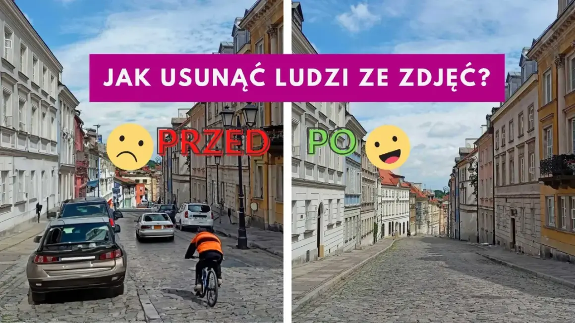 Jak usunąć ludzi ze zdjęcia? Porównanie ulicy z ruchem i pieszymi (PRZED) i pustej ulicy (PO).