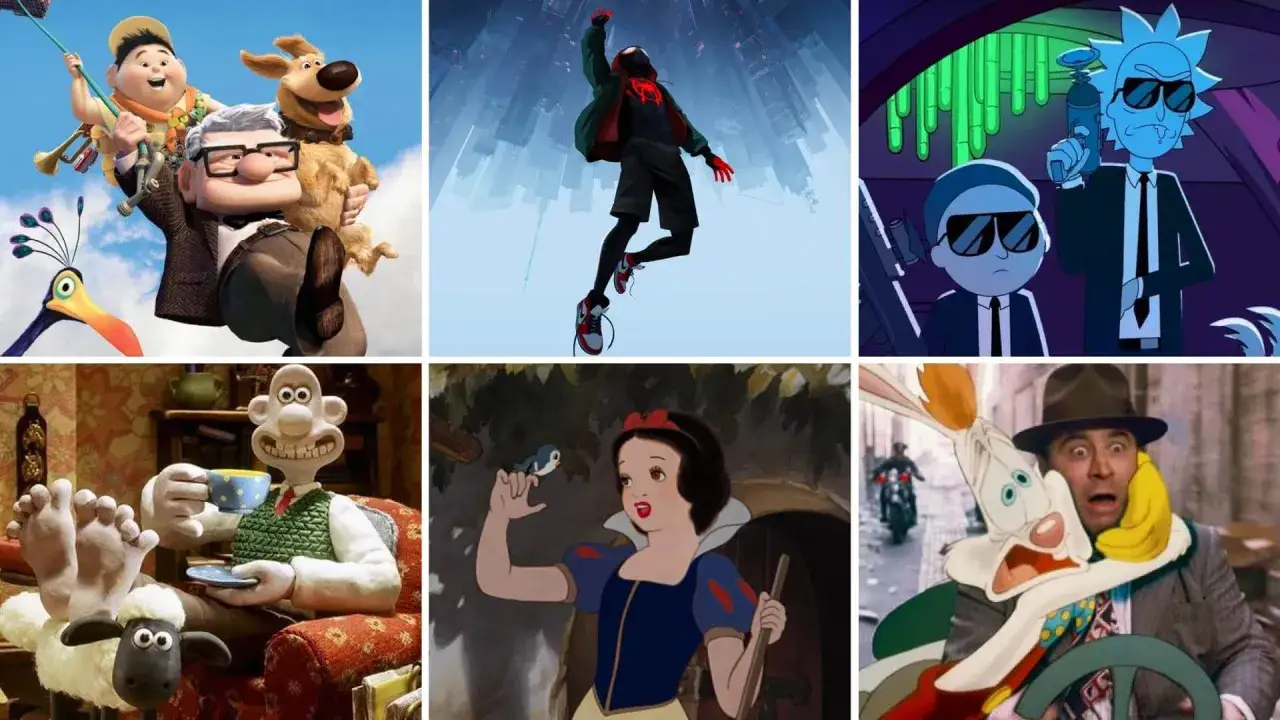 Kolaż scen z filmów animowanych: 