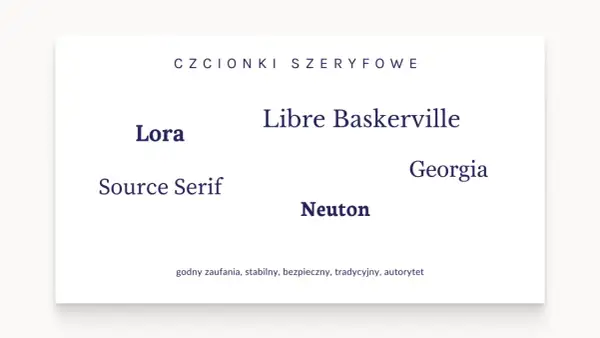 Czcionki szeryfowe: Lora, Libre Baskerville, Georgia, Source Serif, Neuton. Klasyczne, godne zaufania.