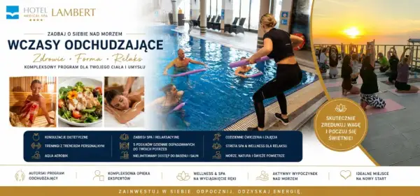 Relaks w basenie o aquamarine color, joga o zachodzie słońca i zdrowe posiłki – Hotel Lambert zaprasza na wczasy odchudzające.